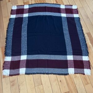 Plaid Blanket Scarf in Navy and Burgundy